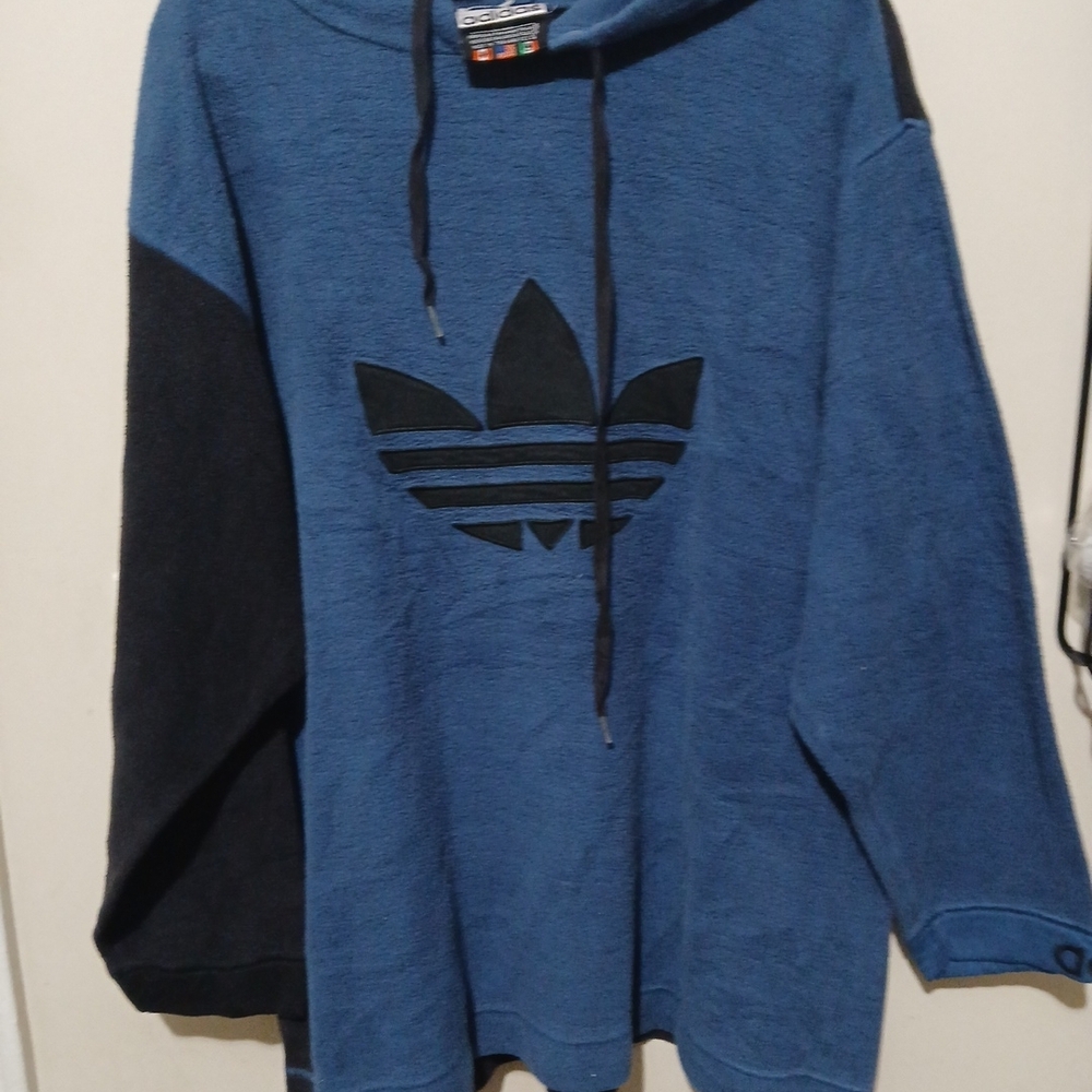 adidas Blue Pullover Hoodie with Black Trefoil men size Small Vintage